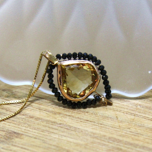 Natural Black Spinel Citrine Pendant Solid 14k Yellow Gold - no Chain - Picture 5 of 10
